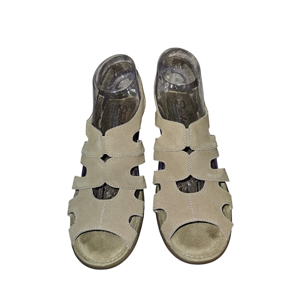 Skechers Parallel Taupe Wedge Sandals Womens 7 Memory Foam Strappy Platform